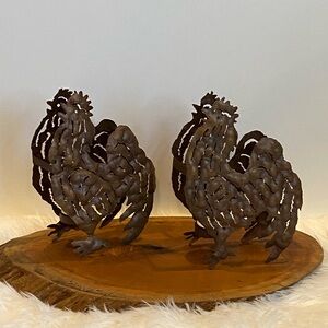 Rustic Industrial Farmhouse Metal Rooster Tea Light Candle Holders Cottagecore